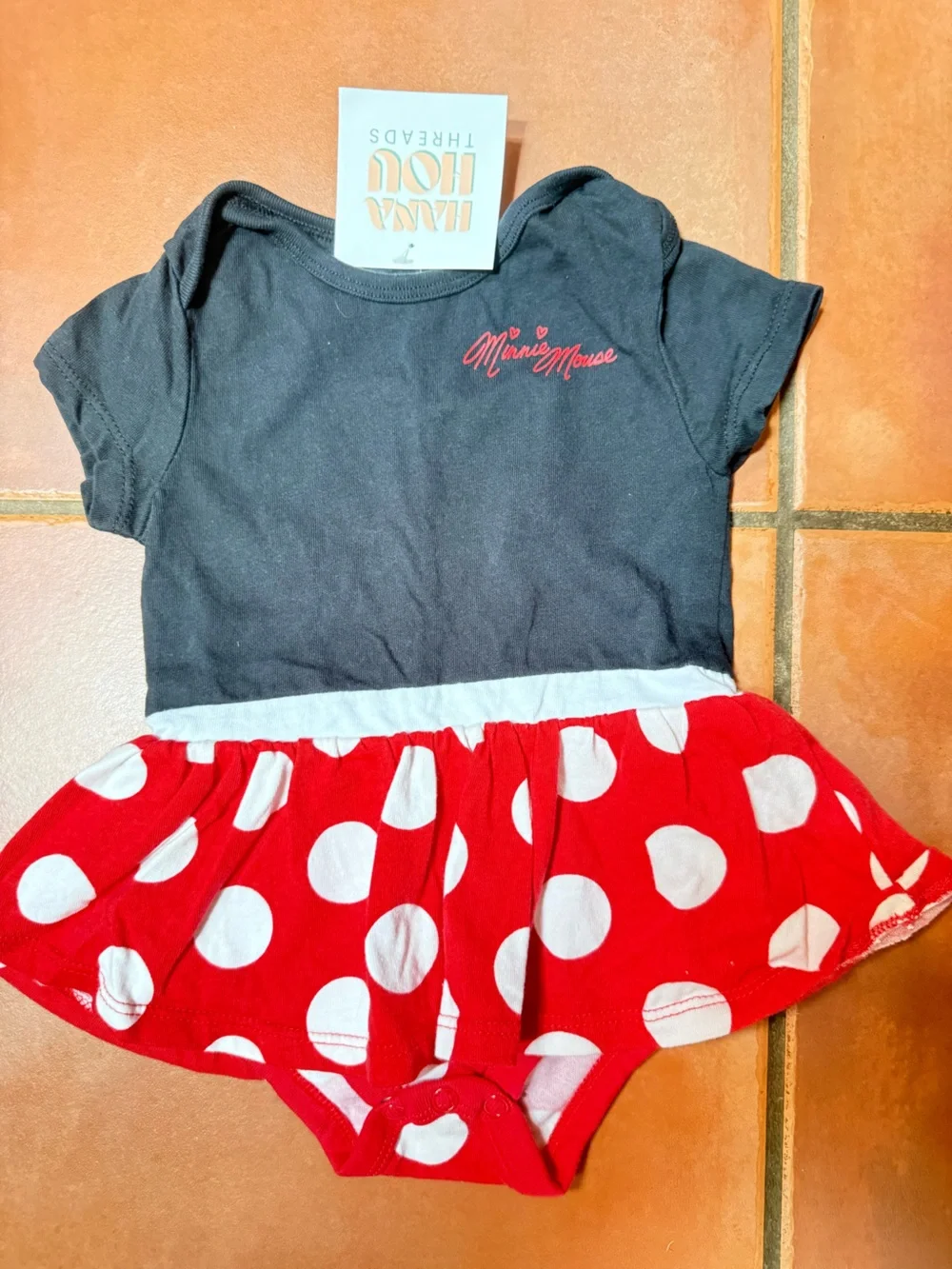 Disney Girls Black Top with Red & White Polka Dot Skirt Pajama Dress